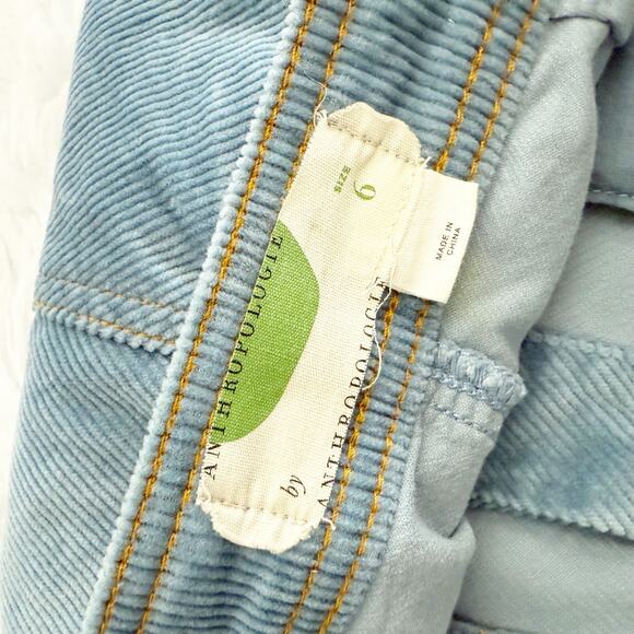 BY ANTHROPOLOGIE | Sky Blue Corduroy Button Front Skirt A-line Pockets | Size 6 - Picture 6 of 8
